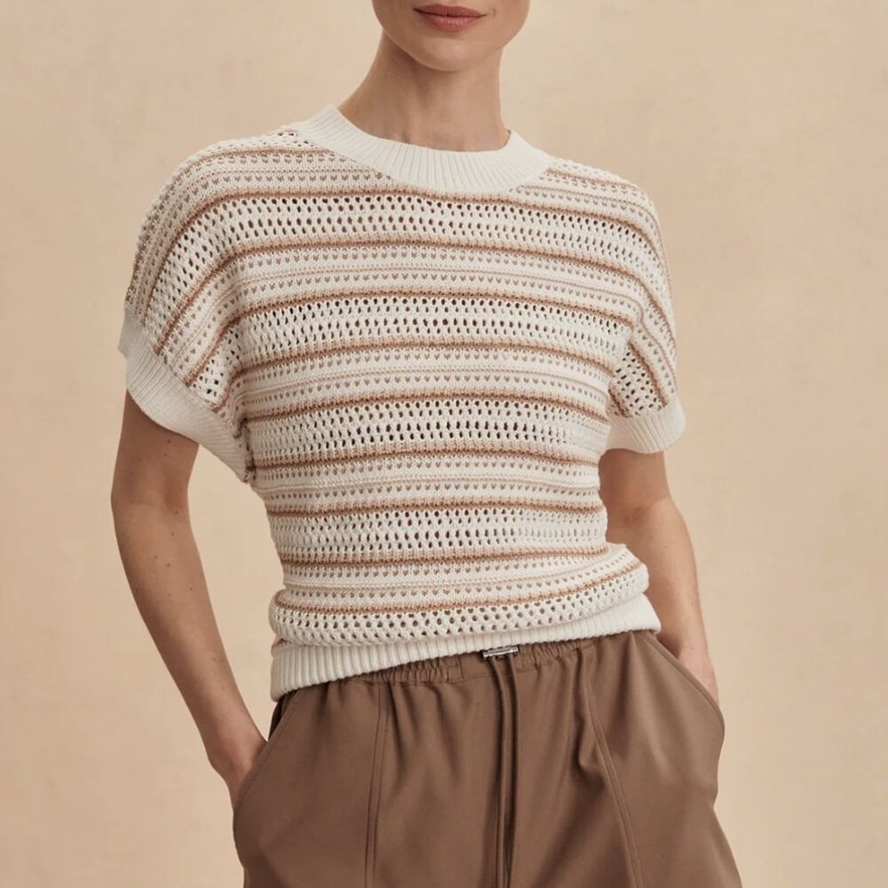 Varley Ciara Stripe Knit Top - Chanterelle Stripe
